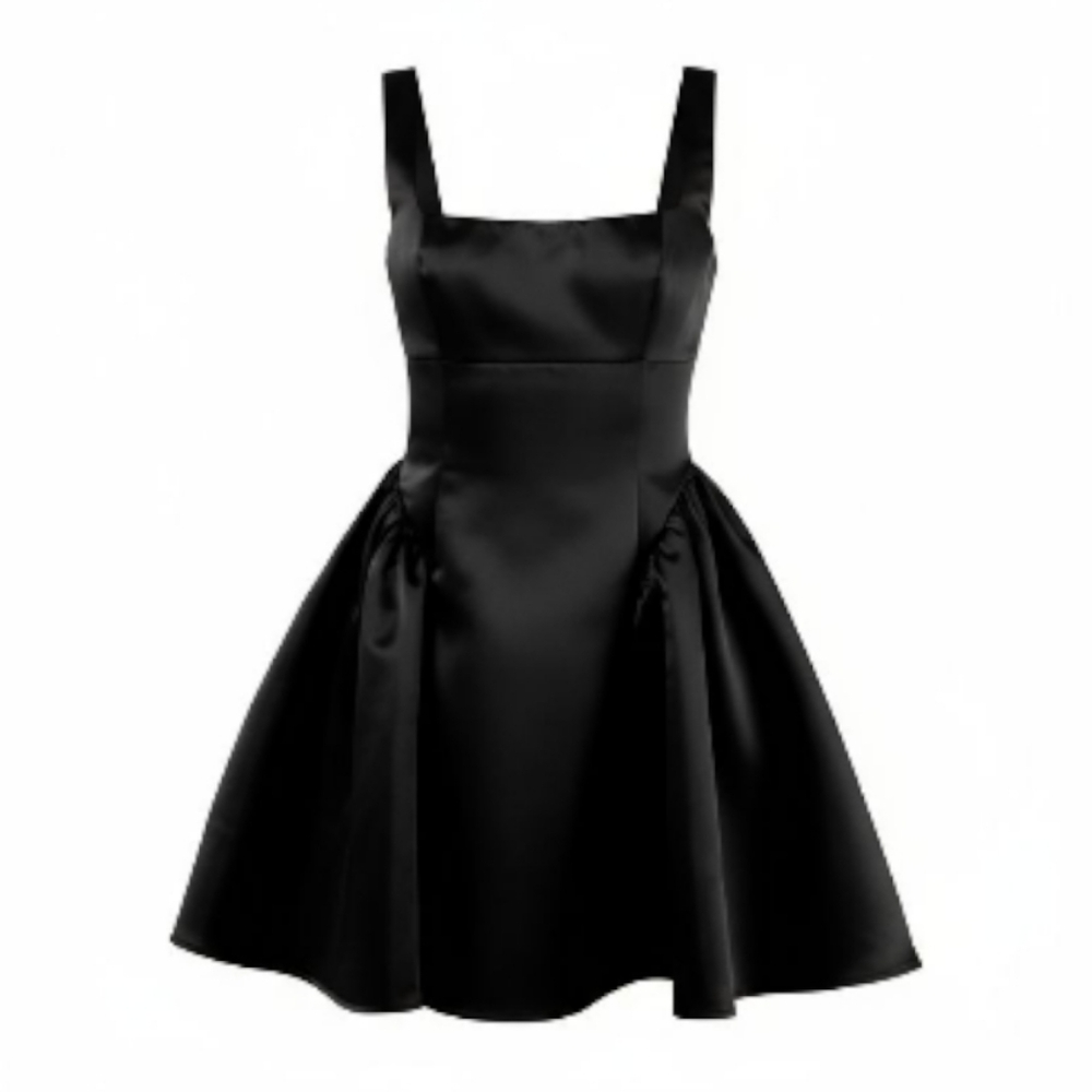 Lulus Promise Black Satin Sleeveless Mini Dress in the style “ adorable” size M